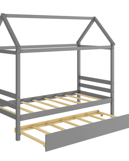 Giantex House Bed with Trundle, Solid Wood Twin Size Daybed for Girls & Boys