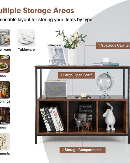 Giantex Buffet Sideboard, Wooden Cupboard, Kitchen Pantry w/Spacious Countertop, Large Open Shelf, 3 Cube Storage Cabinet