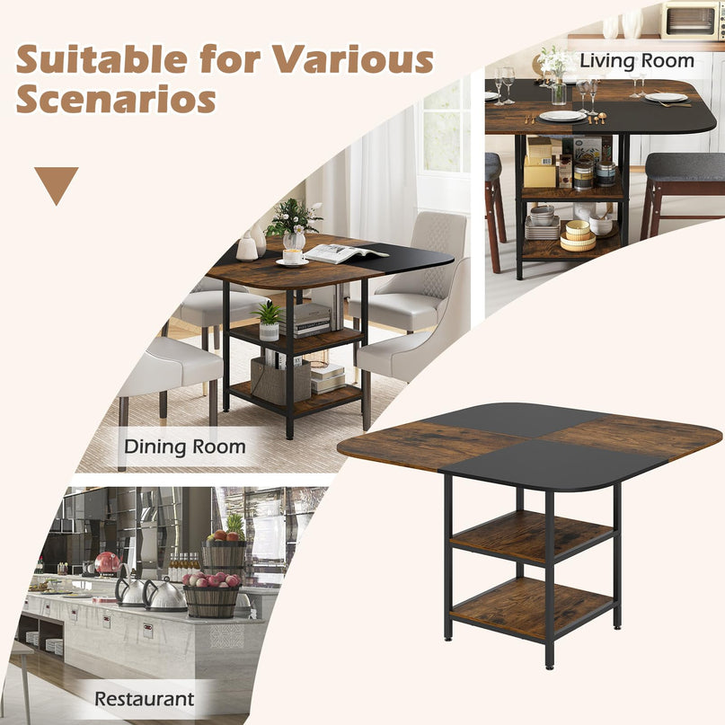 Table à manger carrée Giantex de 120,6 cm pour 4 personnes avec étagère de rangement à 2 niveaux
