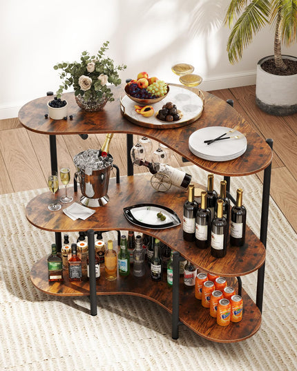 Giantex 3-Tier Bar Table, Corner Bar Cabinet, Liquor Home Bar Unit with Stemware Racks & Storage Shelves