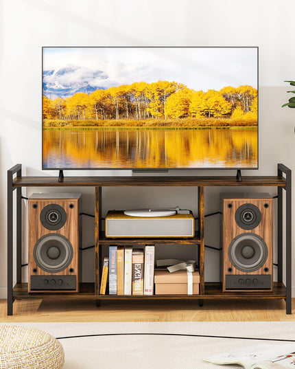 Giantex TV Stand for TVs up to 55", 3-Tier Entertainment Center with Open Storage Shelves, Side Guardrails & Metal Frame
