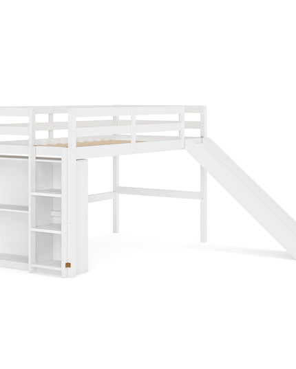 GIANTEX Twin Size Loft Bed with Slide Ladder Storage Shelves for Kids