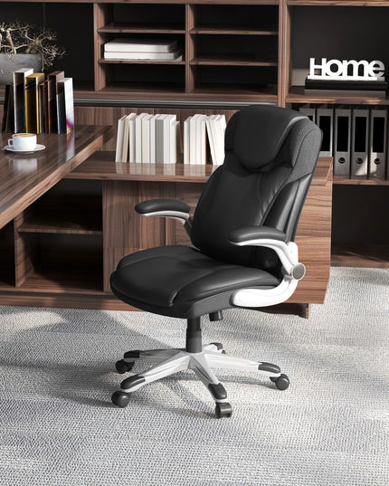 Giantex Executive Office Chair, PU Leather Ergonomic Desk Chair with Flip-up Armrests and Height Adjustable