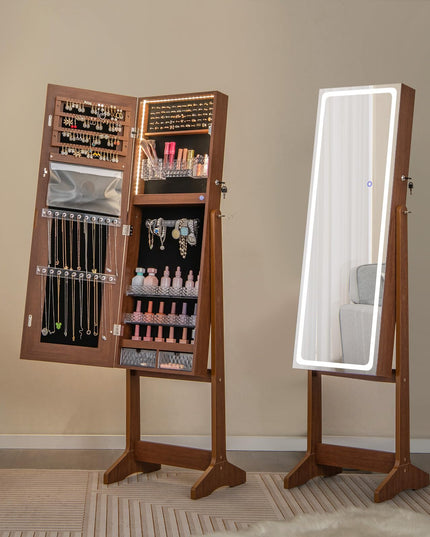 CHARMAID LED Mirror Jewelry Cabinet - Lockable Jewelry Armoire