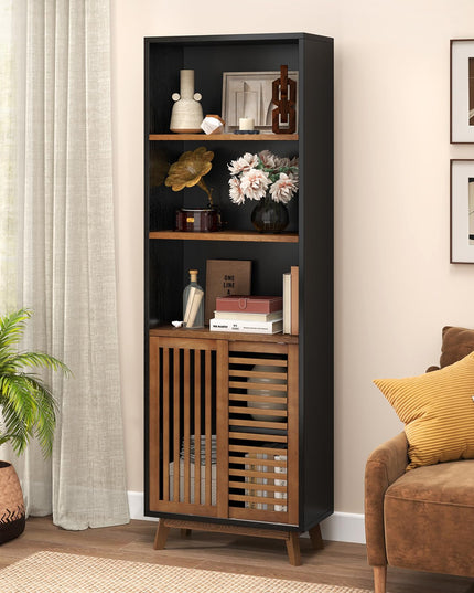 Giantex 70" Bookcase with Sliding Doors for Living Room