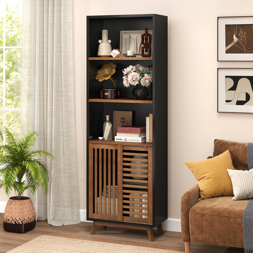 Giantex 70" Bookcase with Sliding Doors for Living Room