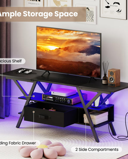 Giantex Black TV Stand with Power Outlets for 65" TVs 3-Tier Entertainment Center