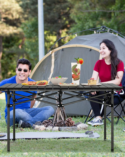 Giantex Folding Camping Table for 4-6 People, Roll-Up Lightweight Picnic Table with Large Aluminum Tabletop & Carrying Bag (Black)