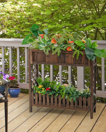 Giantex Planter Raised Bed, Elevated Potted Plant Rack(Brown)