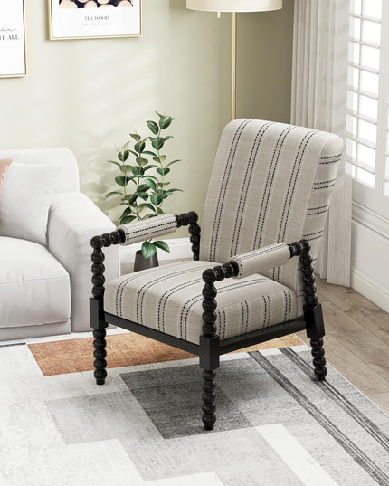Giantex Mid Century Modern Spindle Accent Chair Set of 1/2, Upholstered Armchair w/Rubber Wood Frame