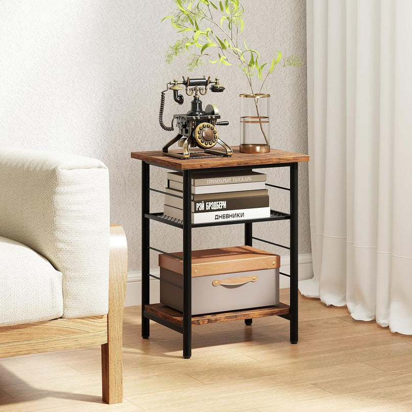 Giantex 3 Tier Side Table with Adjustable Mesh Shelf