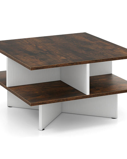 Giantex Square Coffee Table with 4 Storage Compartments & Cross Shape Base
