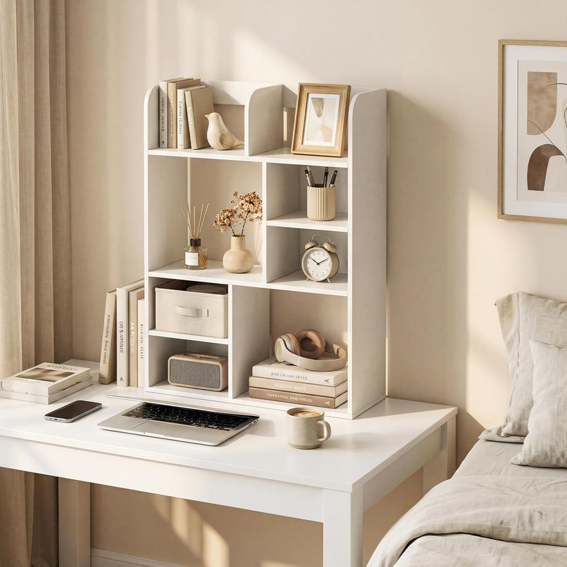 Giantex 3-Tier Desktop Bookshelf with 8 Open Storage Cubes for Computer Desk