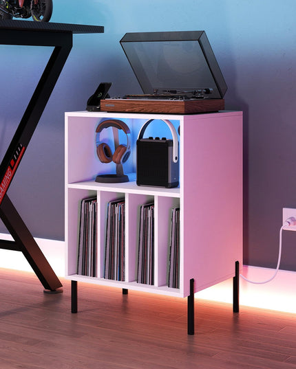 Giantex Record Player Stand w/LED Light & Charging Station
