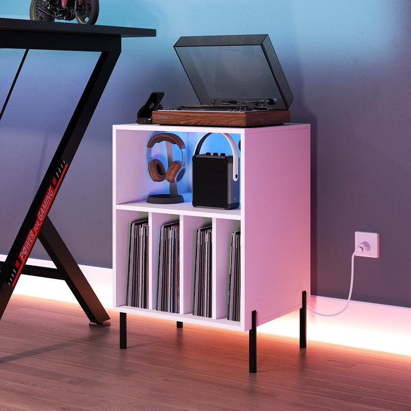 Giantex Record Player Stand w/LED Light & Charging Station