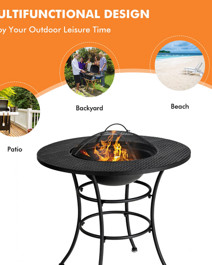 Giantex Fire Pit for Outside 32 Inch, 4-In-1 Multifunctional Dining Table for Camping,Metal Round Small Outdoor Fire Pits