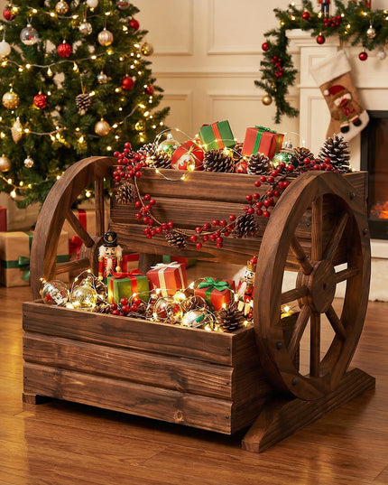 Jardinière en Bois Giantex en Forme de Chariot pour Fleurs, Herbes et Légumes
