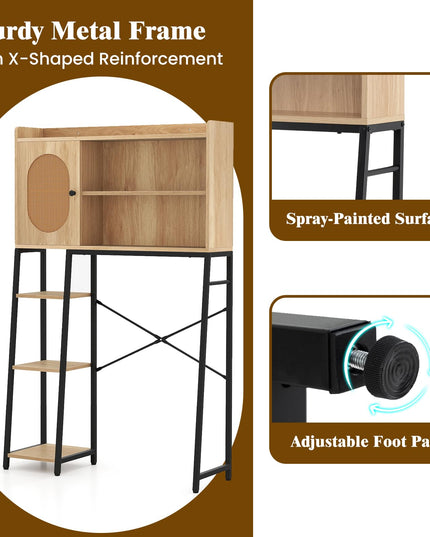 Giantex Over The Toilet Storage Cabinet, Freestanding Storage Organizer Above Toilet with PE Rattan Door and Adjustable Shelf