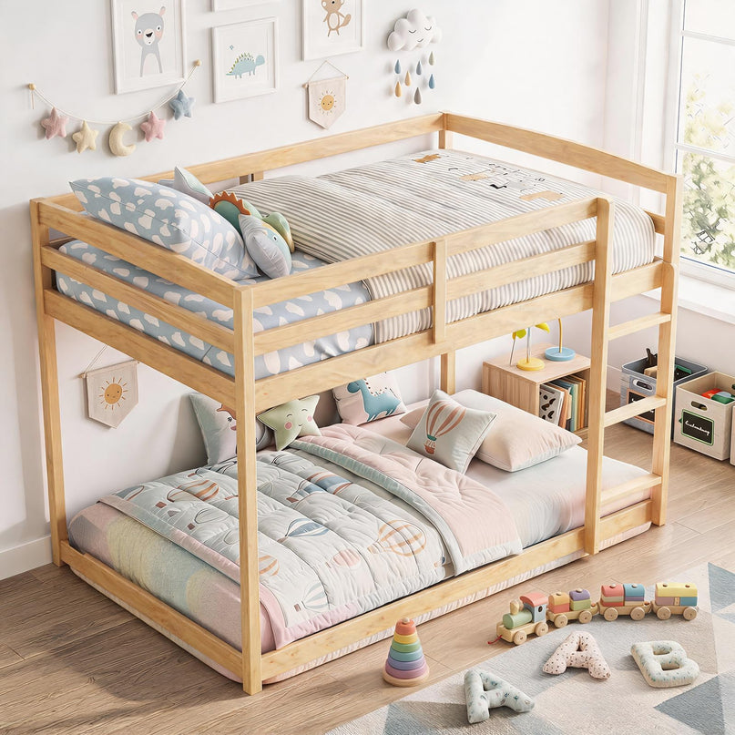 GIANTEX Full Over Full Bunk Bed with Full-Length Guardrails