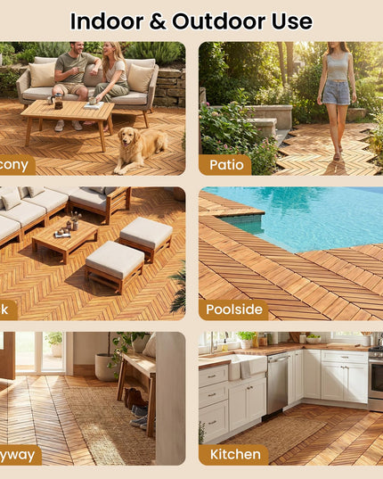 Giantex 30 PCS Acacia Wood Deck Tiles with Drainage Base
