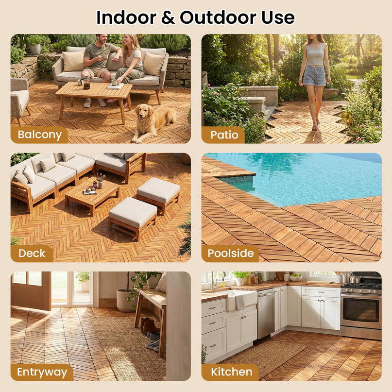 Giantex 30 PCS Acacia Wood Deck Tiles with Drainage Base