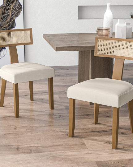 Giantex Rattan Dining Chairs Set, Mid Century Modern Kitchen Chairs w/Rattan Backrest & Rubber Wood Legs