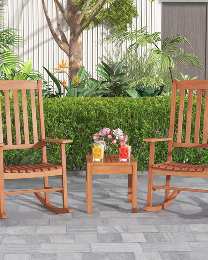 Giantex Wood Outdoor Rocking Chair - Eucalyptus Rocker Chair with Stable & Safe Rocking Base