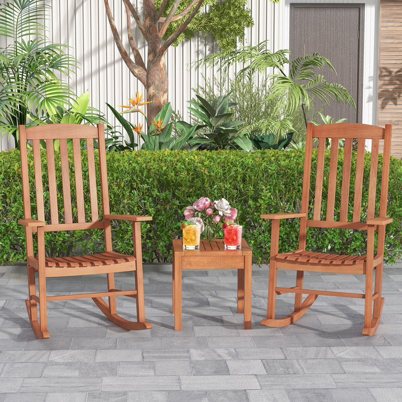 Giantex Wood Outdoor Rocking Chair - Eucalyptus Rocker Chair with Stable & Safe Rocking Base