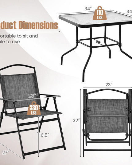 Giantex 4 Pieces Patio Dining Set, Outdoor Dining Table Set with 4 Folding Chairs (Gray)