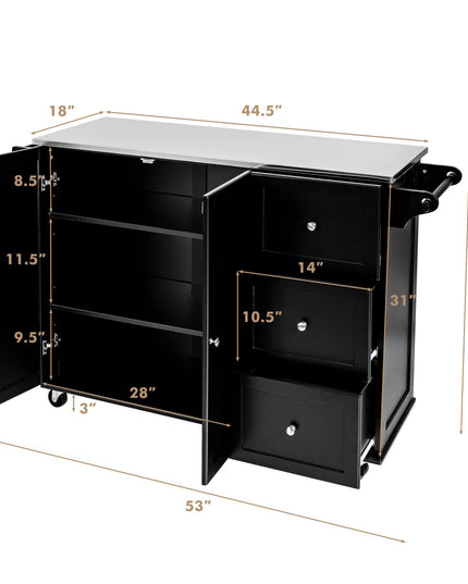 Giantex Kitchen Island with Stainless Steel Countertop, Dark Brown