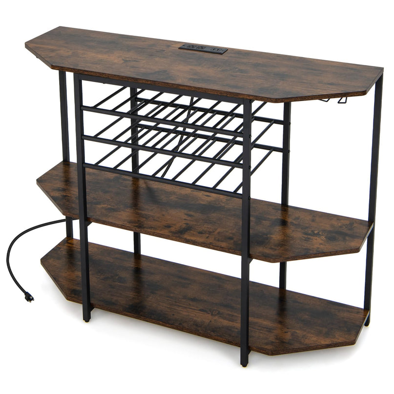 Giantex Wine Bar Cabinet with Power Outlet, Mini Coffee Bar Stand Table with 21 Bottle Wine Rack & Glass Holders