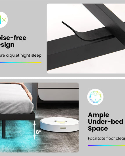Giantex Floating Bed Frame with LED Lights, Modern Platform Bed with Adjustable Upholstered Headboard & Charging Station