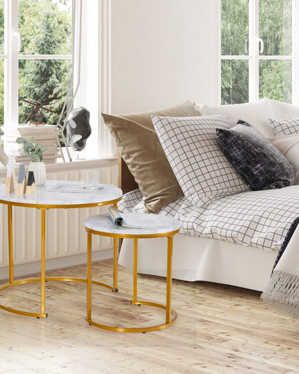 Giantex Nesting Coffee Table Set of 2, Round Stacking Side Tables with Wooden Tabletop & Powder Coated Steel Frame