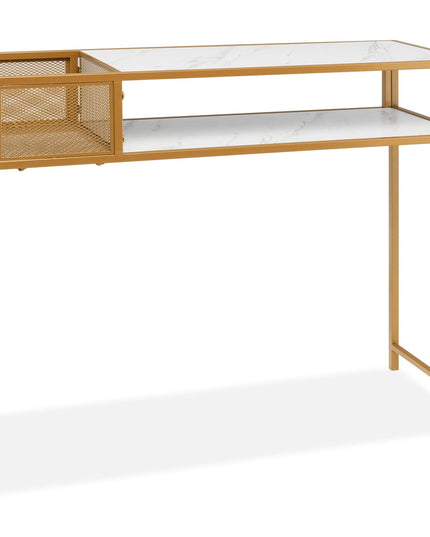 Giantex Console Tables for Entryway - Faux Marble Sofa Table with Wire Basket, 43.5" x 16" x 35.5" Entry Table