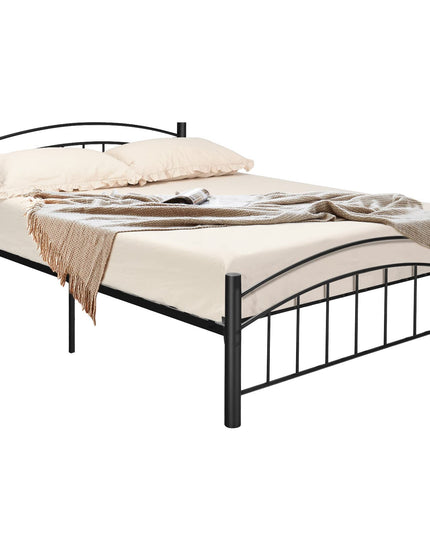 Black Modern Platform Bed with Headboard and Footboard | Metal Bed Frame
