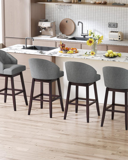 Giantex Modern Upholstered Bar Stools Set of 2/4, 31" Bar Height Swivel Kitchen Stools w/Button-Tufted Back