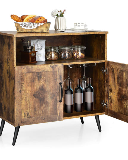Giantex Mid-Century Storage Cabinet, Wooden Floor Cabinet with 2 Doors, Rustic Brown