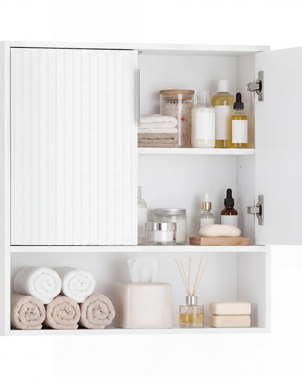 Giantex Fluted Bathroom Wall Cabinet | Over-the-Toilet Medicine Cabinet w/ 2 Doors