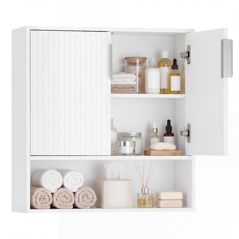 Giantex Fluted Bathroom Wall Cabinet | Over-the-Toilet Medicine Cabinet w/ 2 Doors
