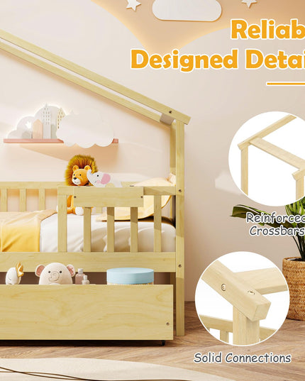 Giantex Montessori  Wooden Twin Bed Frame with Cube Storage & Fence Rails