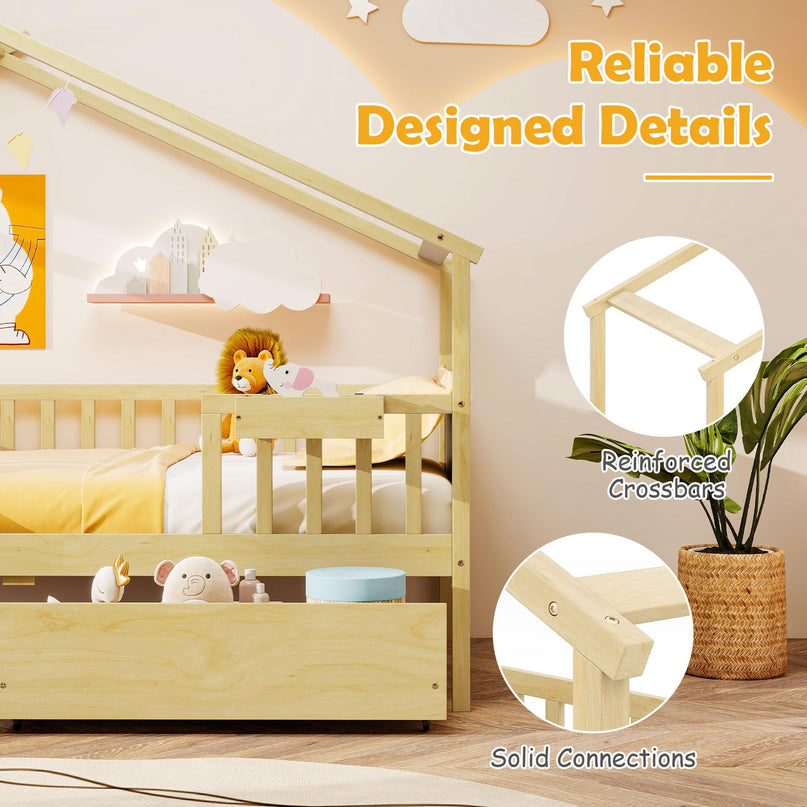 Giantex Montessori  Wooden Twin Bed Frame with Cube Storage & Fence Rails