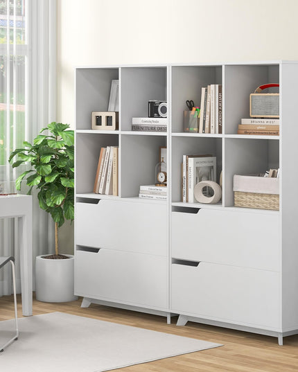 Giantex 51" Tall Bookcase with 2 Drawers, 4-Tier Open Bookshelf with 4 Storage Cubes, White