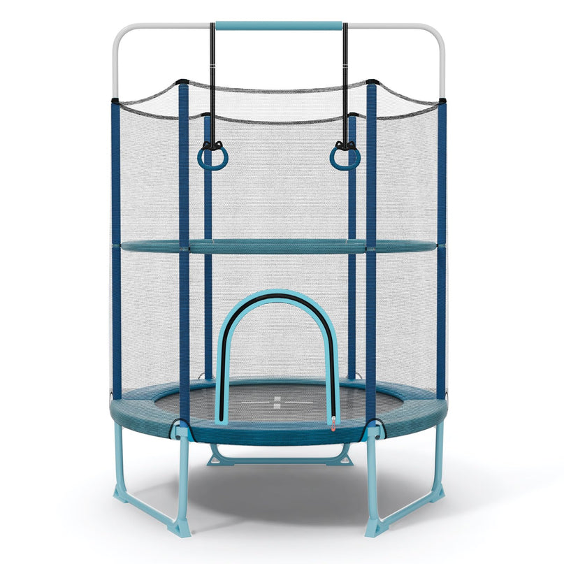 Giantex 60" Trampoline for Kids, 5 Ft Toddler Trampoline with Net, 85" Height Mini Trampoline with Detachable Ring and Horizontal Bar