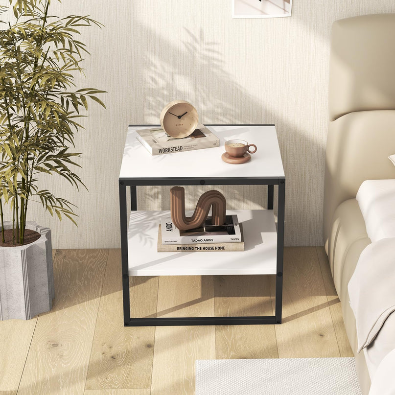 Giantex 20 Inch End Table, Modern Square Side Table with Storage Shelf, Small Coffee Table for Living Room
