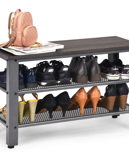Giantex 3-Tier Shoe Bench, Industrial Shoe Rack with 2 Mesh Storage Shelves