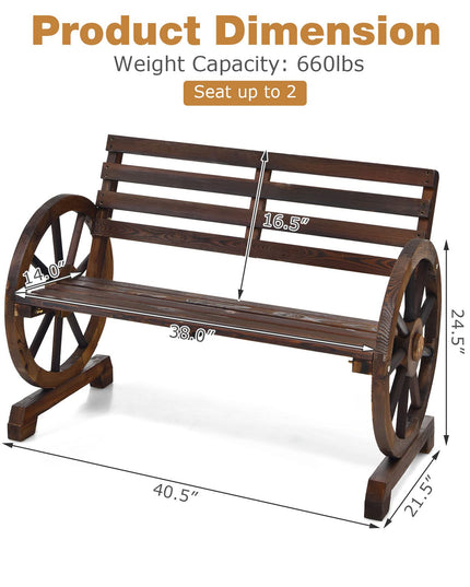 Giantex Outdoor Bench Wooden Wagon Wheel Bench, 2-Person Outdoor Garden Bench