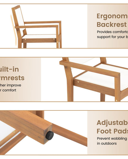 Giantex Stackable Outdoor Dining Chair Set, Patio Armchairs w/Acacia Wood Frame, All Weather Fabric, Armrests