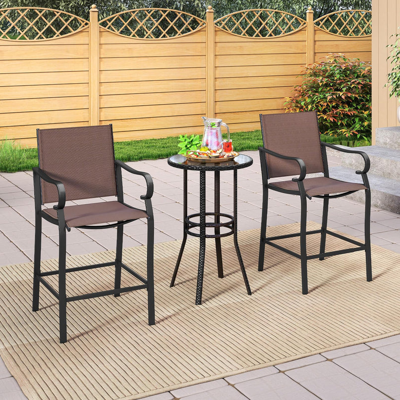 Giantex Counter Height Tall Patio Chairs with Breathable Mesh Fabric Metal Fram