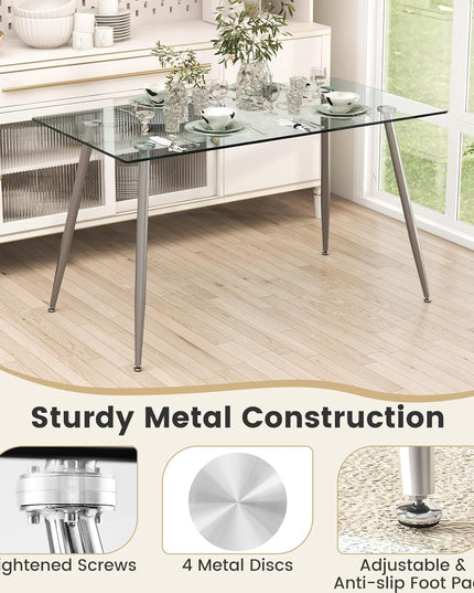 Giantex Dining Table Set for 4, Kitchen Table Chairs Set with 51” Rectangle Glass Dining Table