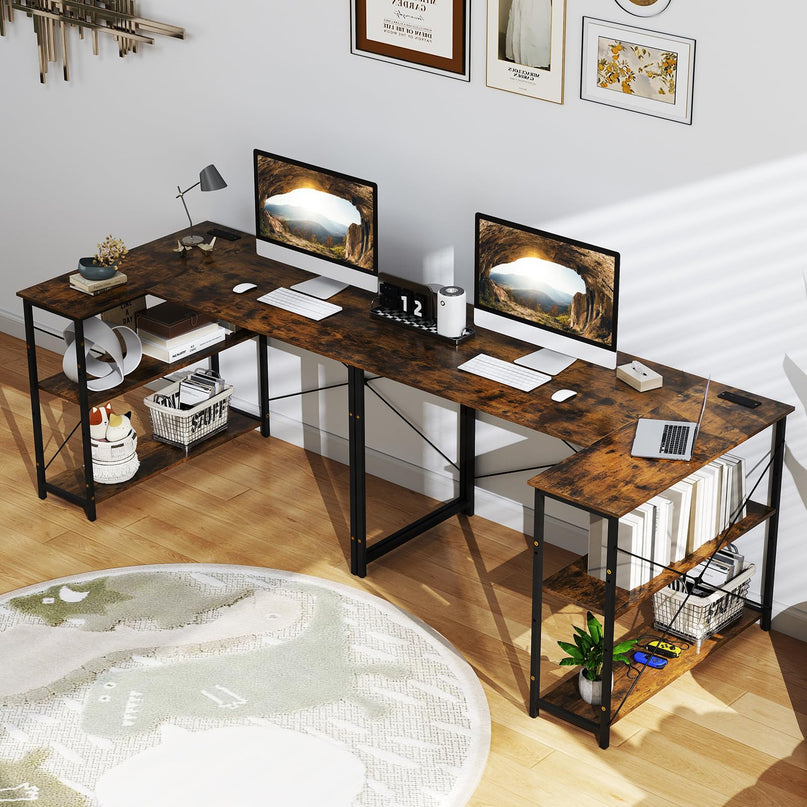 Giantex 47 Inch Reversible Computer Desk with Adjustable Storage Shelves & Metal Frame